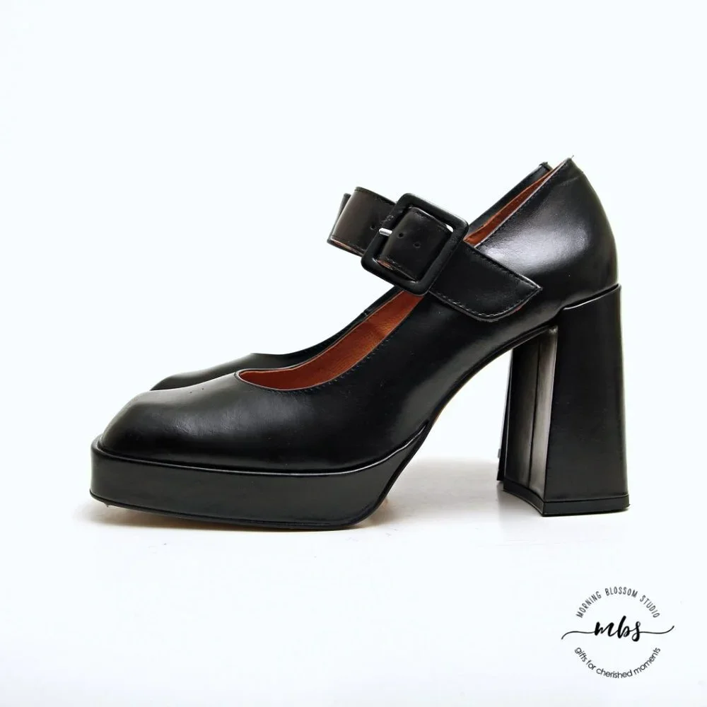 NWT Jonak‎ Paris Mary Jane Block Heels Leather Platform